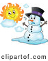 Vector of Christmas Snowman Melting Under the Shining Sun by Visekart