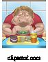 Vector of Chubby Guy Eating a Tray Full of Fast Food by AtStockIllustration
