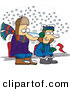 Vector of Cold Diehard Cartoon Fans Sitting in Snowfall While Watching Sporting Event by Toonaday