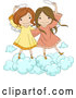 Vector of Cute Angel Girls Holding Their Halos on a Cloud by BNP Design Studio