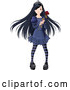 Vector of Dark Gothic Princess with Long Black Hair, Holding a Rose by Pushkin
