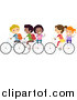 Vector of Diverse Stick Kids Riding Bikes to School by BNP Design Studio