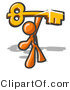 Vector of Excited Orange Guy Holding up a Large Golden Skeleton Key by Leo Blanchette