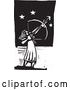 Vector of Female Archer Aiming at the Stars Black and White Woodcut by Xunantunich