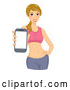 Vector of Fit Blond White Lady Holding out a Phone As if Showing a Fitness App by BNP Design Studio