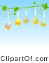 Vector of Five Painted Easter Eggs Hanging from a Vine Against Blue Background by Elaineitalia