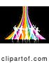 Vector of Five White Silhouetted People Dancing in Front of a Sparkly Rainbow over a Black Background by KJ Pargeter