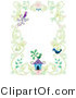 Vector of Floral Vines with Two Birds and a Bird House - Background Border Design by BNP Design Studio