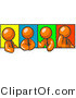 Vector of Four Orange Guys in Different Poses Against Colorful Backgrounds, Perhaps During a Meeting by Leo Blanchette
