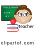 Vector of Friendly Female Caucasian Teacher with the Word, Books and Chalk Board by Pams Clipart