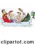 Vector of Friends Fighting While Sinking in a Canoe - Cartoon Fishing Design by Toonaday