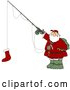 Vector of Funny Cartoon Santa Fishing with Christmas Stocking As Bait on Hook by Djart