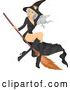 Vector of Gray Haired White Witch Lady Flying on a Broomstick by BNP Design Studio