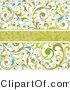 Vector of Green Copyspace Bar over Floral Vines Pattern and off White Background by OnFocusMedia