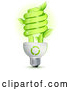 Vector of Green Energy Efficient Lightbulb with Leaves Sprouting from the Glass and Green Arrows Above the Spiral by Beboy