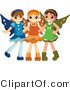 Vector of Group of Three Happy Girls Wearing Fairy Costumes by BNP Design Studio