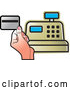 Vector of Hand Holding a Debit Card over a Gold Cash Register by Lal Perera