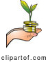 Vector of Hand Holding a Stack of Gold Coins and a Seedling by Lal Perera