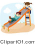 Vector of Happy Boy and a Girl Playing on a Slide at a Playground by BNP Design Studio