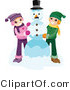 Vector of Happy Boy and Girl Making Snowman Together by BNP Design Studio