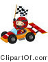 Vector of Happy Boy Waving Checkered Flag While Driving a Race Car by BNP Design Studio
