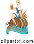 Vector of Happy Cartoon Blond Beer Maiden Lady Sitting on a Keg Barrel with an Oktoberfest Banner by Pushkin