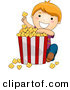 Vector of Happy Cartoon Boy Eating Popcorn from Big Bucket by BNP Design Studio