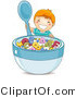Vector of Happy Cartoon Boy Holding with Big Bowl of Alphabet Cereal by BNP Design Studio