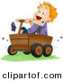 Vector of Happy Cartoon Boy Riding Wood Cart by BNP Design Studio