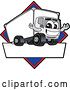 Vector of Happy Cartoon Delivery Big Rig Truck Mascot Sign or Logo with a Blue Diamond by Mascot Junction