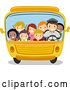 Vector of Happy Cartoon Diverse Children and a Driver in a Packed School Bus by BNP Design Studio