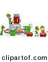 Vector of Happy Cartoon Elf Kids Working in Santa's Toy Factory by BNP Design Studio