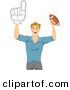 Vector of Happy Cartoon Guy Holding up a Number One Hand Glove and Football by BNP Design Studio