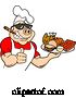 Vector of Happy Cartoon Muscular Chef Pig Wearing a Hat and Sunglasses, Smoking a Cigar, Holding a Thumb up and a Plate of Bbq Meats by LaffToon