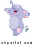 Vector of Happy Cartoon Purple Elephant Holding His Arms up by Pushkin