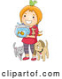 Vector of Happy Cartoon Red Haired Girl with Her Pets by BNP Design Studio