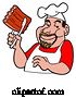 Vector of Happy Cartoon White Male BBQ Chef Holding Ribs with Tongs by LaffToon