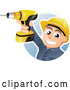 Vector of Happy CartoonConstruction Worker Holding up a Power Drill by TA Images