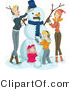 Vector of Happy Family of 4 Making a Snowman Together by BNP Design Studio