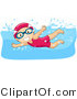 Vector of Happy Girl Swimming While Wearing a Hair Cap by BNP Design Studio