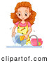 Vector of Happy Lady Washing Dishes by