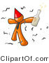 Vector of Happy Orange Guy Partying with a Party Hat, Confetti and a Bottle of Liquor by Leo Blanchette