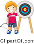 Vector of Happy Red Haired Boy Standing Beside Arrow in a Target by BNP Design Studio