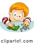 Vector of Happy Red Haired White Boy Putting Coins and Cash Money on a Table by BNP Design Studio