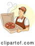Vector of Happy White Male Pizza Delivery Guy Holding a Hot Box by BNP Design Studio