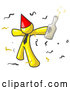 Vector of Happy Yellow Guy Partying with a Party Hat, Confetti and a Bottle of Liquor by Leo Blanchette