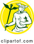 Vector of Hermes Man with a Caduceus - Yellow and White Circle Theme by Patrimonio