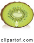 Vector of Juicy Halved Fuzzy Green Kiwi Fruit with Juice Droplets by Vitmary Rodriguez