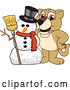 Vector of Lion Cub School Mascot Character with a Snowman by Toons4Biz