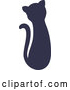 Vector of Navy Blue Silhouetted Sitting Cat by Cherie Reve